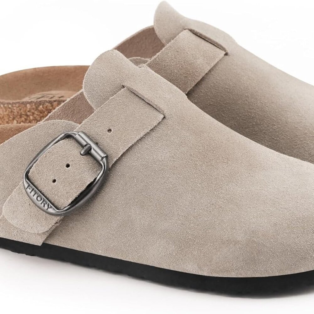 Womens Clogs Slip-on Potato Shoes Leather Mules with Suede Cork Footbed Size 6-1 - Picture 4 of 6